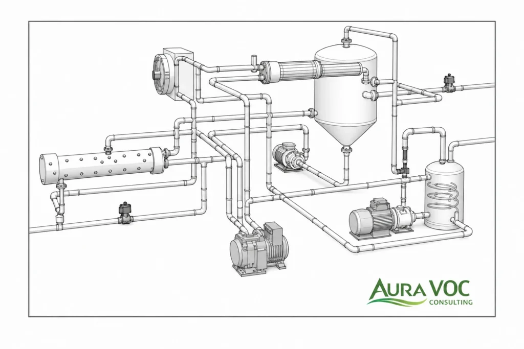 Pharmaceutical dryer with fluid waste relevant to condensate and wastewater handling in solvent recovery systems