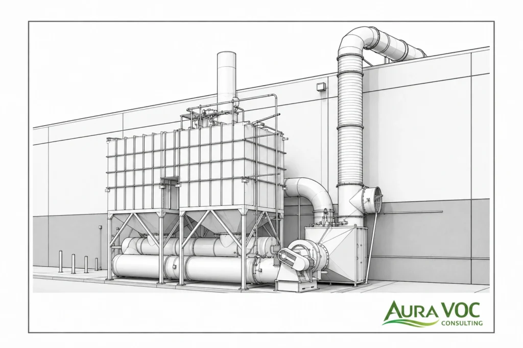 Scheme of RTO 2 chamber system for VOC thermal oxidation