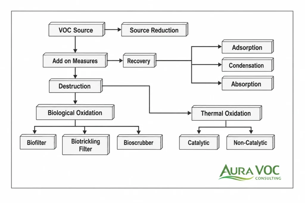 Categorization of VOC abatement technology systems for industrial emission control