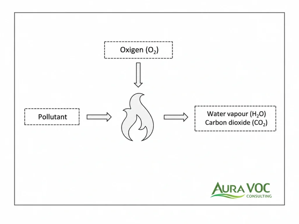 Reaction pollutant plus oxygen forming carbon dioxide in VOC thermal oxidation