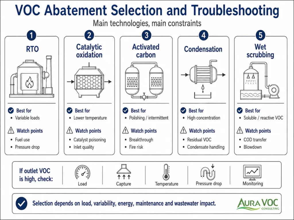 VOC abatement selection and troubleshooting technical sketch for industrial emission systems