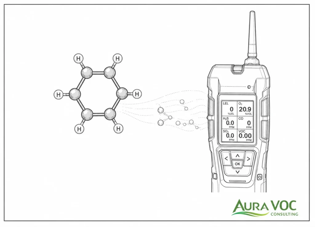 Monitoring of benzene emissions in industrial VOC vent control systems