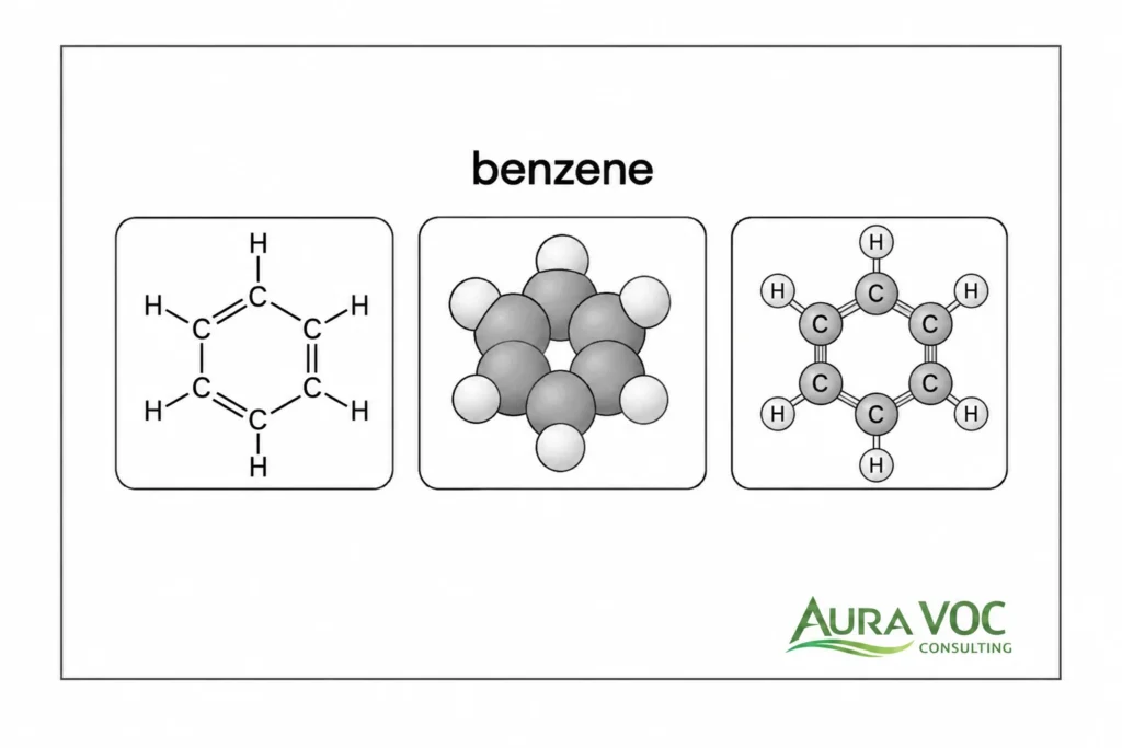 Benzene molecule related to benzene process vents and compound-specific VOC evaluation