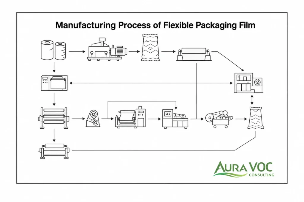 Flexible packaging scheme related to solvent recovery system layout