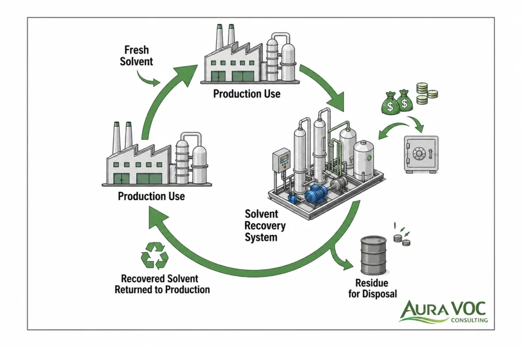 Benefit of solvent recovery for flexible packaging printing operations